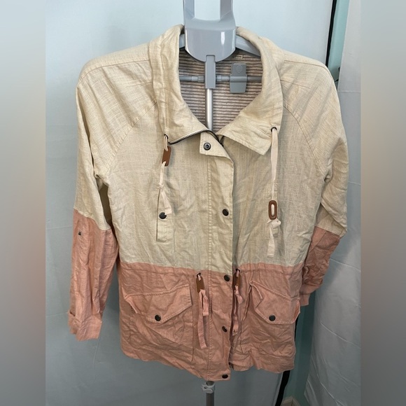 Blu Pepper Khaki and Pink Color Block Jacket Size large **missing pocket snaps** - Picture 1 of 14